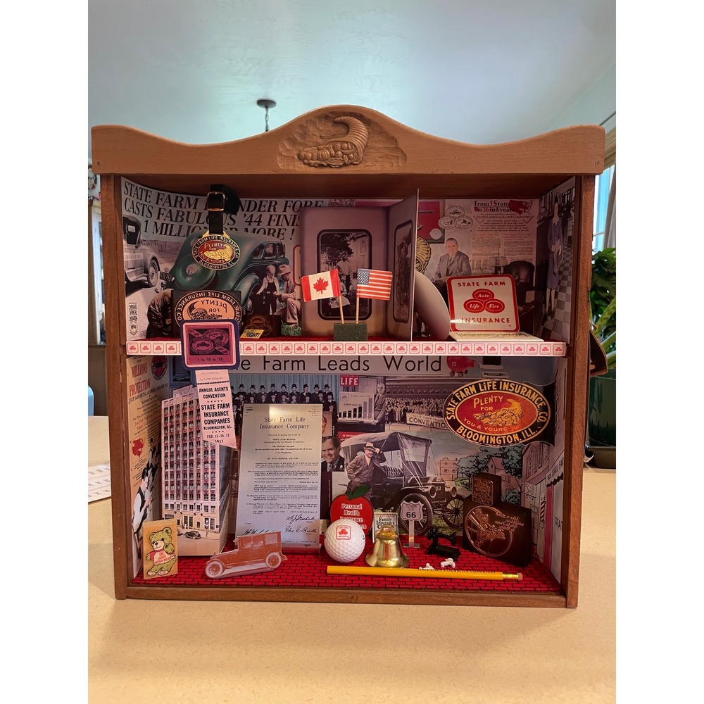 State Farm Insurance Vintage Advertising Shadow Box Display Bloomington IL Wood